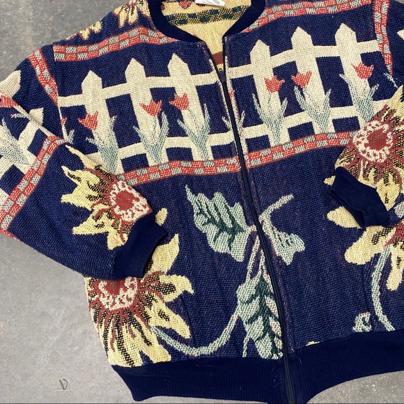 Vintage 80s 90s Maxson Tapestri full zip jacket floral garden boho OS - Picture 3 of 9